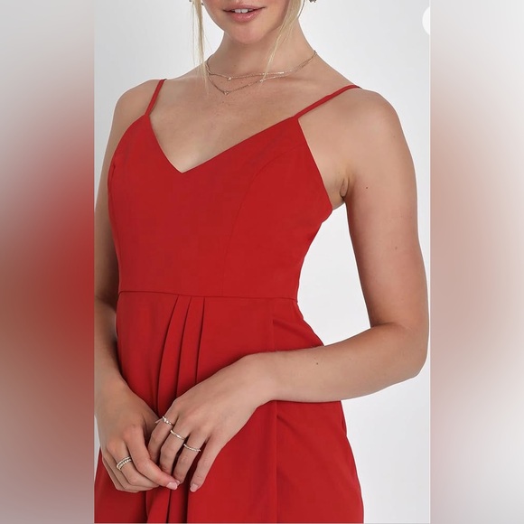 Lulus Reinette High-Low Midi Cocktail Dress w/ Skinny Straps & V-Neck NWT - Picture 6 of 7